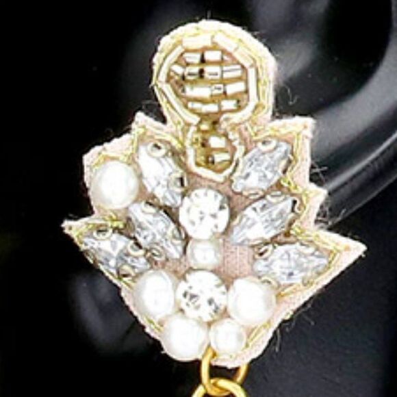 Champagne Bottle Pink & Gold Seed Bead Earrings - Picture 2 of 6